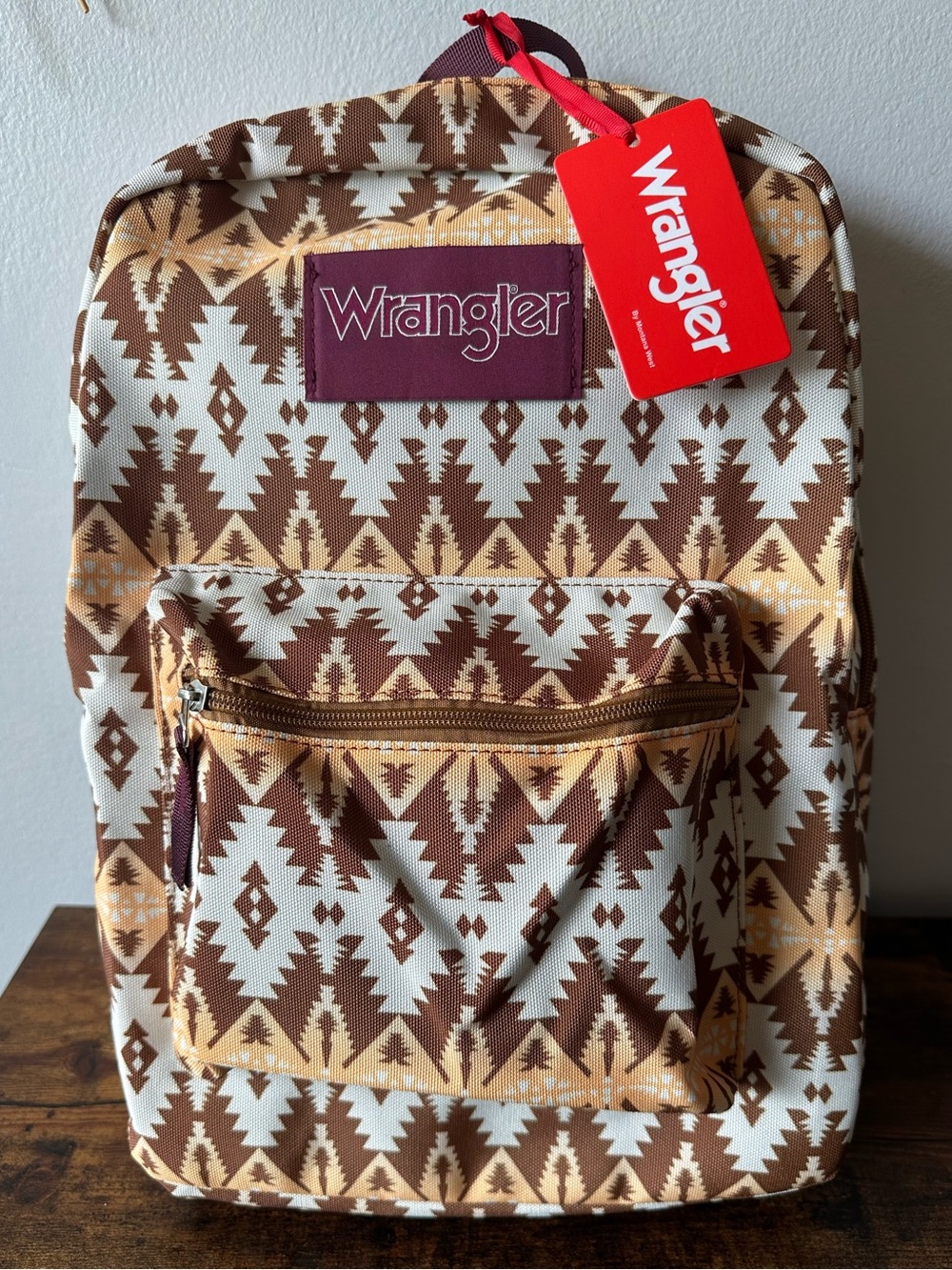 Wrangler Aztec Print Backpack in Brown & Cream Bohemian Western Style NWT